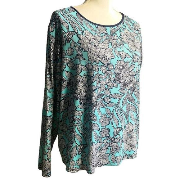 Lands'‎ End Aqua Blue Floral Print Long Sleeve Rash Guard Beach Swim 0X 14W - Picture 3 of 5